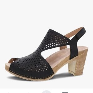 Dansko Black Laser Cut Peep Toe Sandals